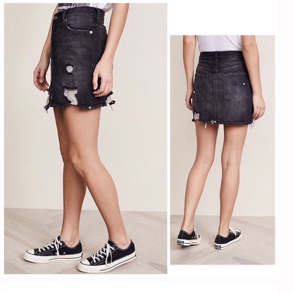 Free People Black Washed Ripped Denim Skirt - Picture 7 of 9